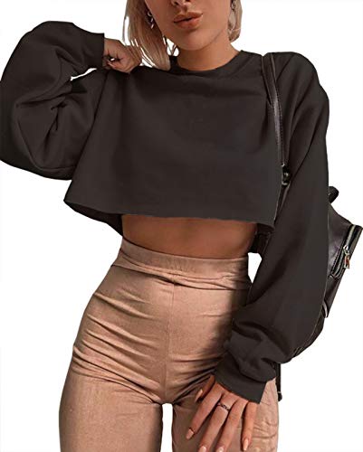 Artfish Damen Crewneck Langarm Crop Tops Workout Casual Pullover Lose Sweatshirts - Schwarz - X-Klein Artfish Damen Crewneck Langarm Crop Tops Workout Casual Pullover Lose Sweatshirts - Schwarz - X-Klein von Artfish