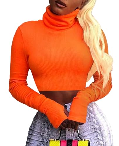 Artfish Damen Langarm-Top mit Rollkragen, gerippt, Daumenloch - Orange - Klein von Artfish