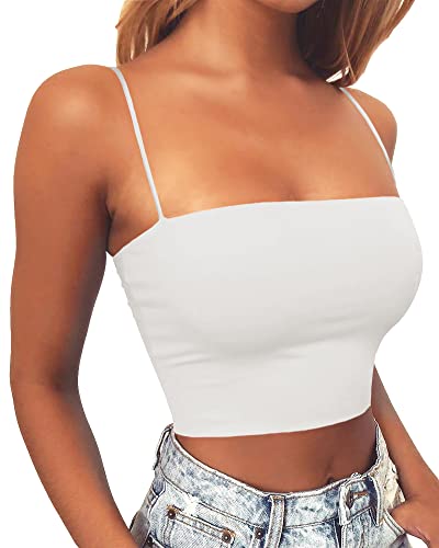 Artfish Damen Sexy Spaghettiträger Camisole Tube Slim Fitted Basic Cami Crop Top, Weiss/opulenter Garten, X-Klein von Artfish