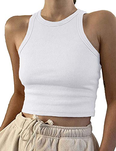 Artfish Damen Tanktop, ärmellos, hoher Kragen, Rippstrick, vorne, Racerback, bauchfreies Tanktop - Wei� - X-Klein von Artfish