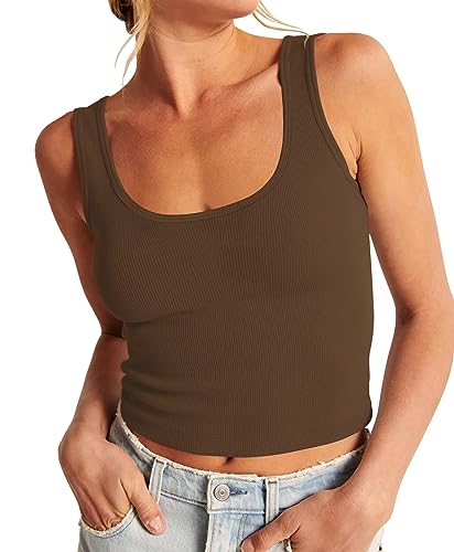 Artfish Damen U-Ausschnitt, ärmellos, gestrickt, gerippt, enganliegend, lässig, Basic, bauchfreies Tanktop, 03# Brown Coffee, Mittel von Artfish