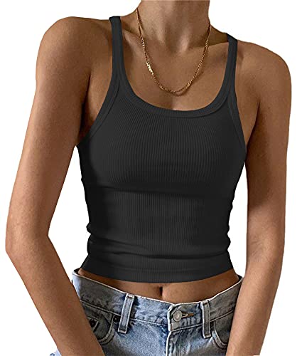 Artfish Damen Ärmelloses Tanktop, figurbetont mit Rundhalsausschnitt, geripptem Strick und schlichtem Design, Basic-Camisole-Shirt., Mittel von Artfish