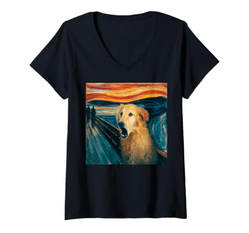 Damen Goldendoodle Hundemotiv mit lustigem Schrei T-Shirt mit V-Ausschnitt Damen Goldendoodle Hundemotiv mit lustigem Schrei T-Shirt mit V-Ausschnitt von Artful Paws Studio