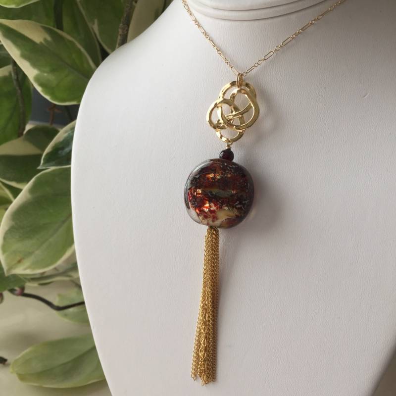 Artisan Halskette 14K Gold Filled Quastenkette & Glieder Boro Lampwork Fokalperle Wunderschön Und Elegant von ArtfulFrippery