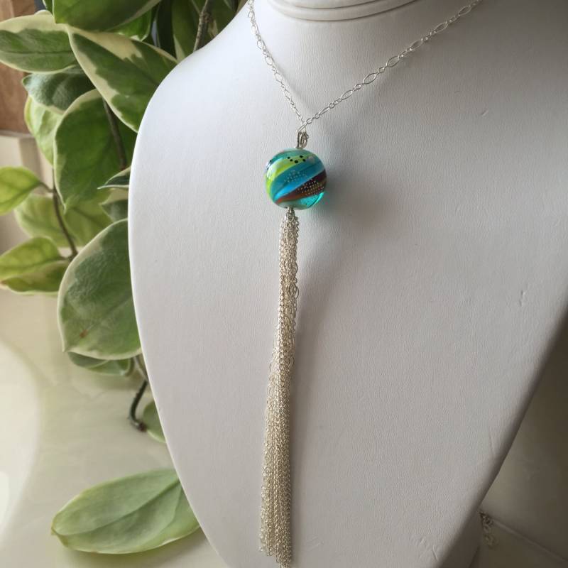 Artisan Halskette Sterling Silber Quastenkette & Glieder Boro Lampwork Fokalperle Wunderschön Und Elegant von ArtfulFrippery