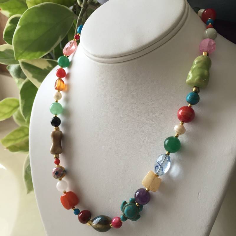 Handgefertigte Boho Kette Verstellbare Länge Ton Perlen Lampwork Halbedelsteine Wunderschön Und Elegant Handgefertigte Boho Kette Verstellbare Länge Ton Perlen Lampwork Halbedelsteine Wunderschön Und Elegant von ArtfulFrippery