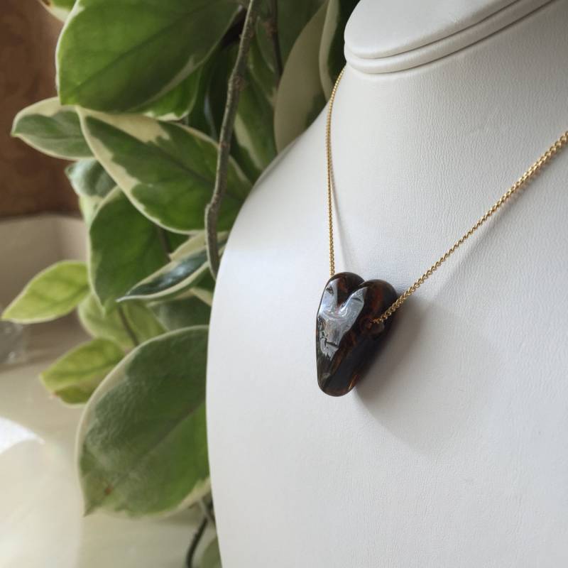 Wunderschöne Boro Lampwork Herz Kette 14K Gold Filled Lovely Tortiseshell Design in Rootbeer Caramel & Honey Swirls von ArtfulFrippery