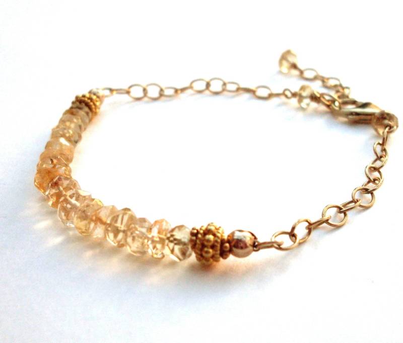 Citrin Perle Gold Armband, 14 K Gold Fill Kette Edelstein Perlenstrang Auf Kette, Verziertver Vermeil Perlen, Blass Schmuck von ArtfulTrinkets1
