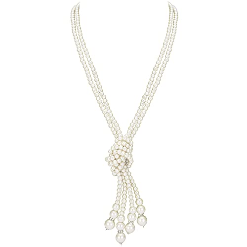 BABEYOND Gatsby Lange Knoten-Perlenkette 1920er Jahre Flapper Accessoire Halskette mit nachgemachten Perlen 124,5 cm und 149,9 cm Flapper Halsketteo - keine Angabe von BABEYOND