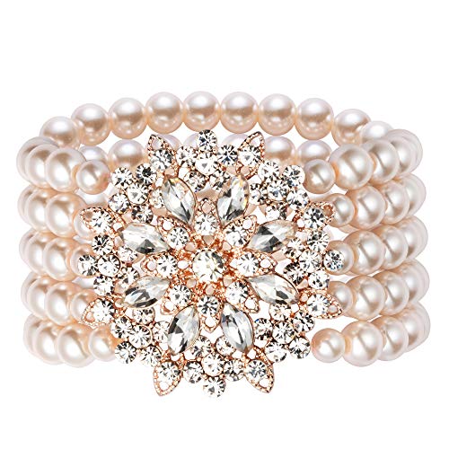 BABEYOND 1920s Armband Perlen Damen Gatsby Kostüm Zubehör Blinkende Kristall Armreif 20er Jahre Accessoires für Damen (Stil 4-Rose Gold) von BABEYOND