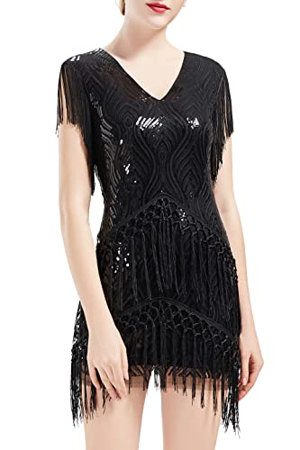 BABEYOND ArtiDeco 1920s Charleston Dress Mini Women's Vintage Gatsby Costume Flapper 20s Cocktail Dress - Black , M von BABEYOND