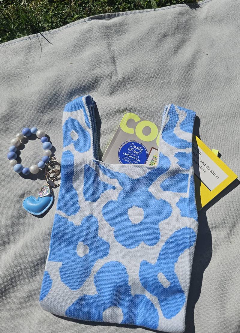 Gestrickte Handtasche Bunte Farben - Häkeltasche Henkeltasche Klein Gehäkelt Gestrickt Kariert Schachbrett Viele Motive 35cm × 20cm von ArtiLizzi