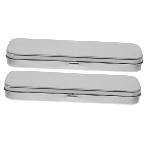 Artibetter 2 Stück Boxen Schreibwaren-Box Federmäppchen Bleistiftfälle Bleistiftdose Schulbüro Bleistiftbehälter Stift-Organizer Bleistiftboxen für die Schule Weißblech Silver von Artibetter