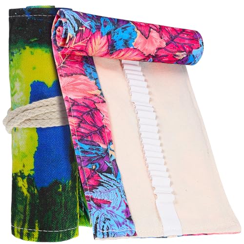 Artibetter 2stücke Slot Stifterolle Aus Canvas Rollbare Stiftetaschen Mit Ahornblatt-Design Für Junge Mädchen Schüler Und Künstler Praktische Aufbewahrung Für Zeichnungs Farbmaterialien von Artibetter