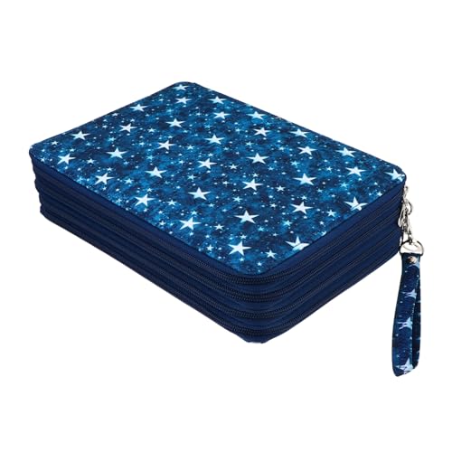 Artibetter Stiftetui für Kunstmalerei reißverschlüsse spannverschluss stifttaschenlampe Pencil Holder federmäppchen einfacher Stiftbehälter mehrschichtige Schreibwarentasche Oxford-Stoff Blue von Artibetter