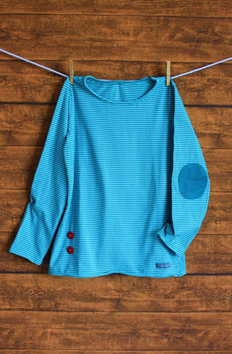 Mädchen - Langarmshirt "Kringelei", Mädchenshirt Geringelt, Gestreift, Langarmshirt, Mit Ellenbogenpatches von ArtichDesign