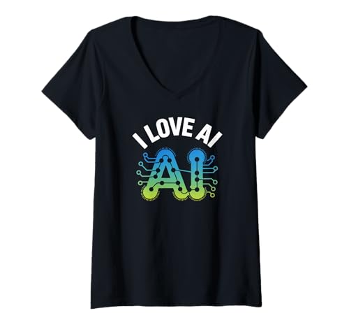 Damen Ich Liebe das Design von AI Circuit Tech Enthusiast T-Shirt mit V-Ausschnitt von Artificial Intelligence Circuit Tech Enthusiasts