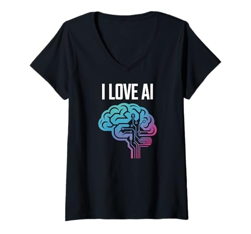 Damen Ich Liebe Innovation beim Design von KI-Gehirn-Schaltkreisen T-Shirt mit V-Ausschnitt Damen Ich Liebe Innovation beim Design von KI-Gehirn-Schaltkreisen T-Shirt mit V-Ausschnitt von Artificial Intelligence Enthusiast Apparel