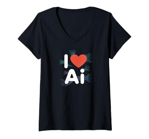 Damen Ich Liebe Ai Heart Circuit Design T-Shirt mit V-Ausschnitt von Artificial Intelligence Enthusiast Tech