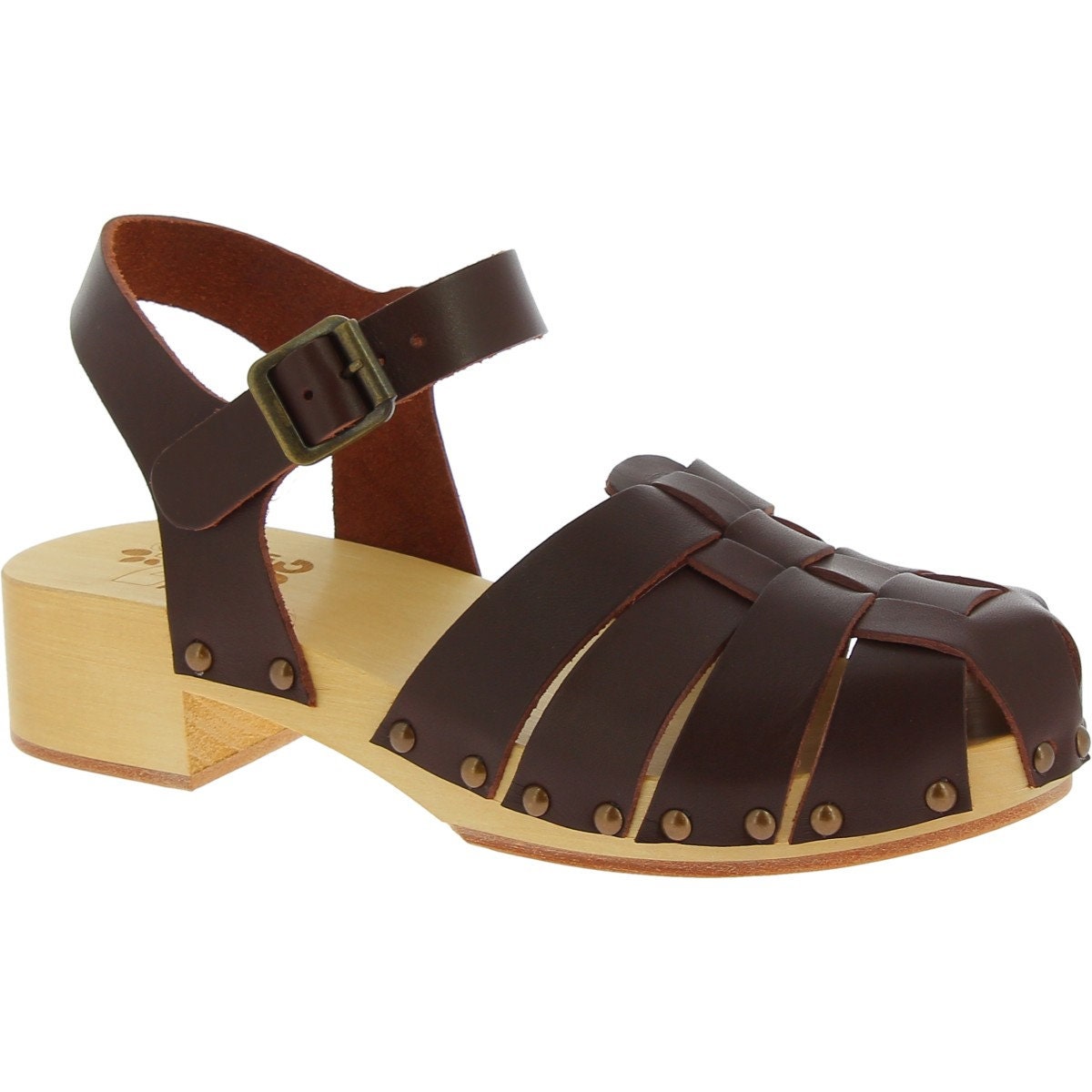Holzclogs Damen Mit Dunkelbraune Lederkäfig-Obermaterial Handgefertigte | The Italian Clog Holzclogs Damen Mit Dunkelbraune Lederkäfig-Obermaterial Handgefertigte | The Italian Clog von ArtigianiDelCuoio