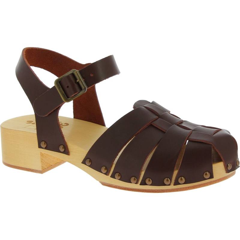 Holzclogs Damen Mit Dunkelbraune Lederkäfig-Obermaterial Handgefertigte | The Italian Clog von ArtigianiDelCuoio