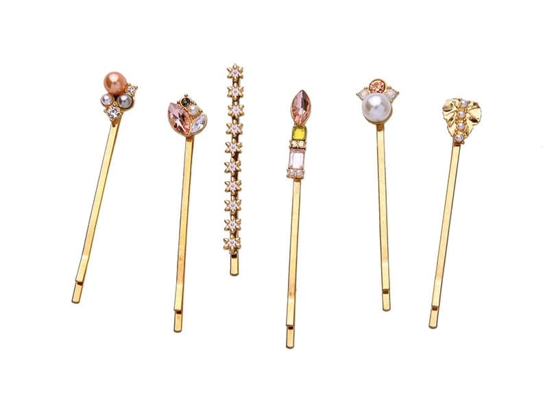 Antikes Messing Haar Bobby Pins Strass Haarspange Set Von 6 Gold Crystal Pearl von Artikmod