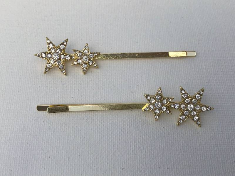 Gold Strass Kristall Starburst Star Festival Trending Haarspange Paar 2Er Set von Artikmod