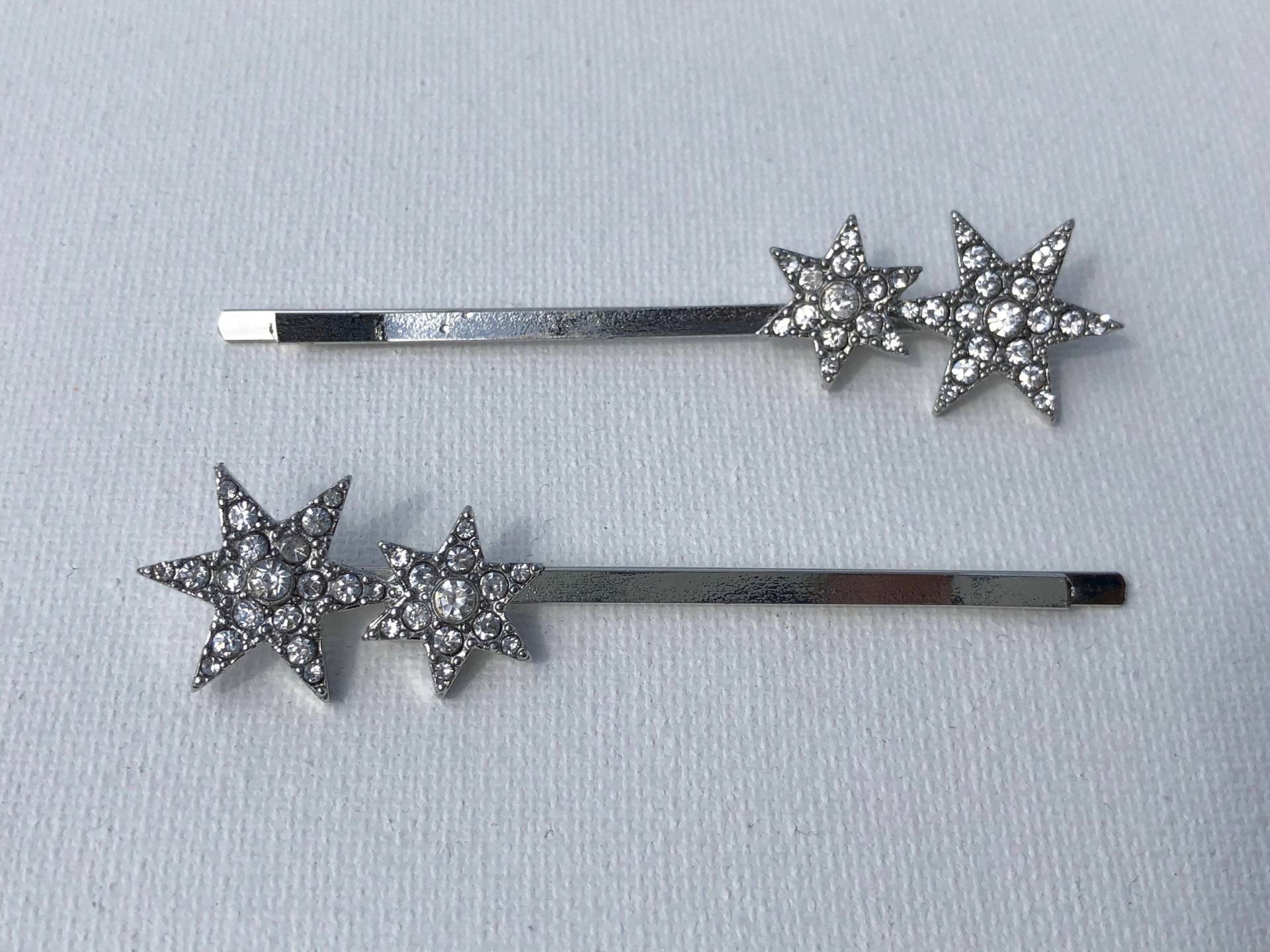 Silber Strass Kristall Starburst Star Festival Trending Haarspange Bobby Pin Barrette Paar Set Von 2 von Artikmod