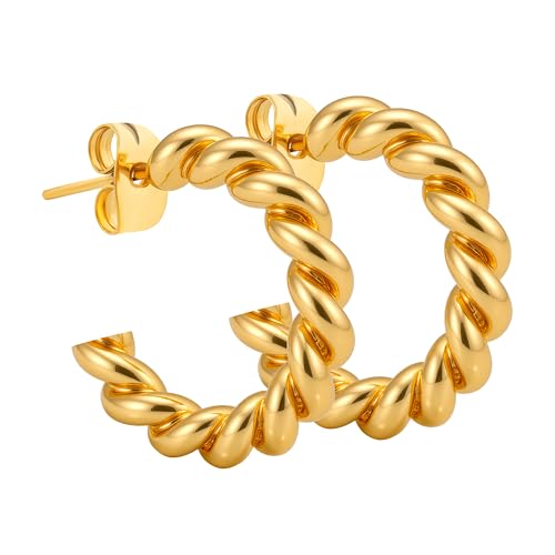 ARTIQO Chunky Creolen Damen Gold | Gedrehte Statement Ohrringe aus Edelstahl | Wasserfest & Hautfreundlich - Modell Pinky von Artiqo