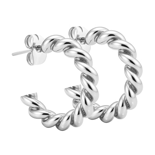 ARTIQO Chunky Creolen Damen Silber | Gedrehte Statement Ohrringe aus Edelstahl | Wasserfest & Hautfreundlich - Modell Pinky von Artiqo