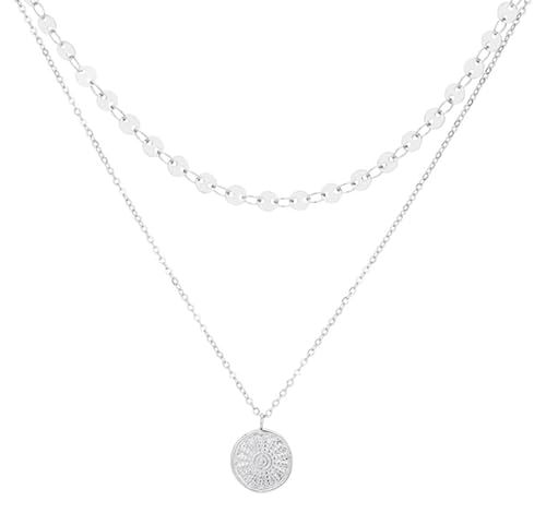 Artiqo Layering Kette Damen Edelstahl Silber | Mehrreihige Halskette mit Plättchen & Coin Anhänger | Wasserfest, Hautfreundlich & Größenverstellbar von Artiqo