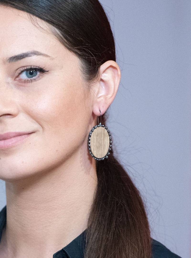 Ovale Holzohrringe Oxidiertes 925Er Sterlingsilber, Ovale Ohrringe Mit Limba Holz, Silberohrringe von ArtisJewels