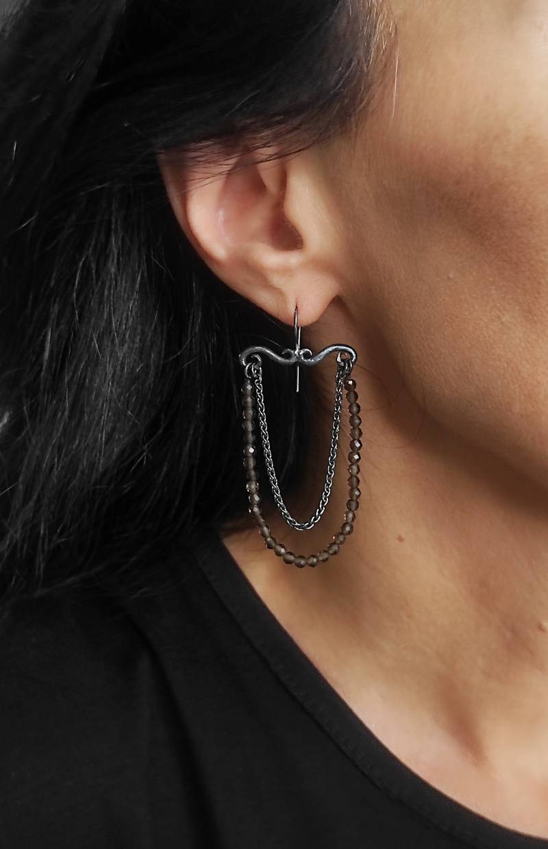 Rauchquarz Ketten Ohrringe, Oxidierte Silber Facettierte Edelstein Und Kettenohrringe, Lange Kettenohrringe S10 Rauchquarz Ketten Ohrringe, Oxidierte Silber Facettierte Edelstein Und Kettenohrringe, Lange Kettenohrringe S10 von ArtisJewels