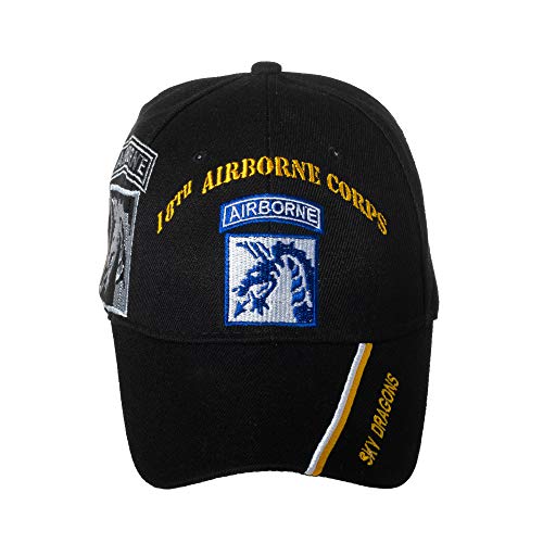 Offiziell lizenzierte US Army 18th Airborne Corps Sky Dragons bestickte schwarze verstellbare Baseballkappe, schwarz, Einheitsgröße von Artisan Owl