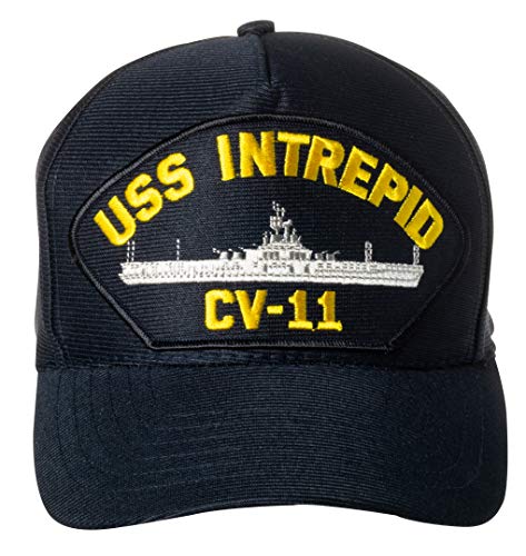 United States Navy USS Intrepid CV-11 Aircraft Carrier Ship Emblem Patch Hat Navy Blue Baseball Cap von Artisan Owl