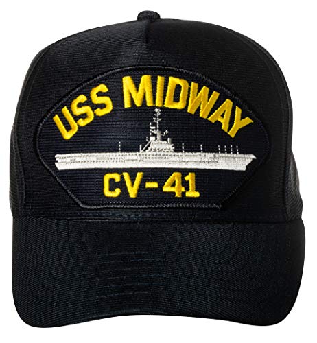 United States Navy USS Midway CV-41 Aircraft Carrier Ship Emblem Patch Hat Navy Blue Baseball Cap von Artisan Owl