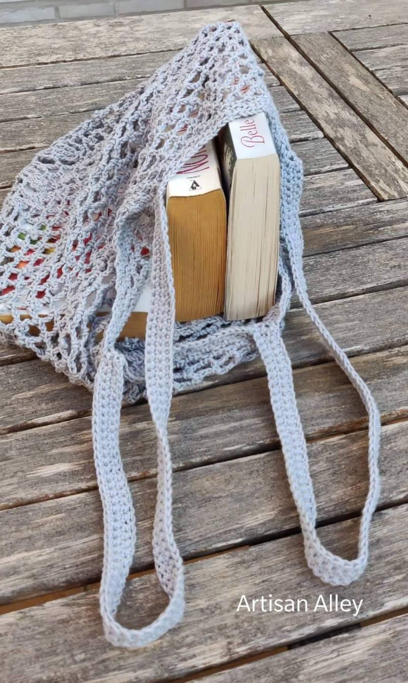 stilvolle Umweltfreundliche Häkeln Einkaufstasche, Made in Malta, Wiederverwendbar Und Waschbar, Handwerker Grau Markt Tasche, Borsa All'uncinetto von ArtisanAlleyMalta