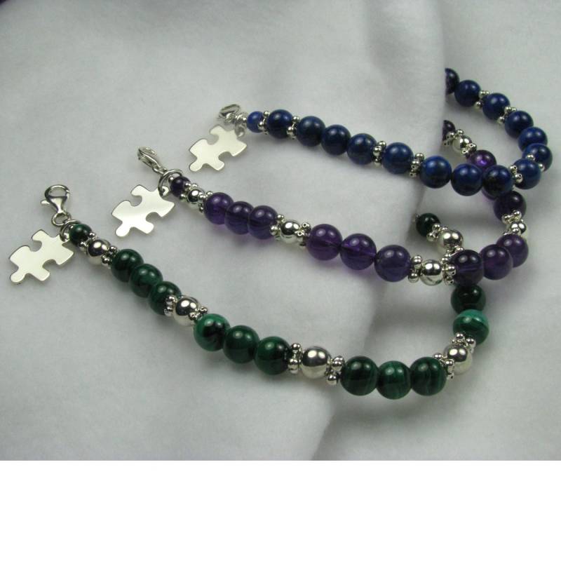 sterling Silber Und Naturstein Puzzle-stück Armbänder Für Autismus sterling Silber Und Naturstein Puzzle-stück Armbänder Für Autismus von ArtisanForAutism
