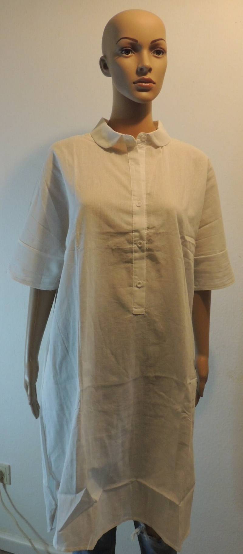Damen Longbluse Mit Kurzarm Und Knopfleiste, Sommer Hemd-Tunika in Weiß, Freizeitbluse von ArtisanWithPassion