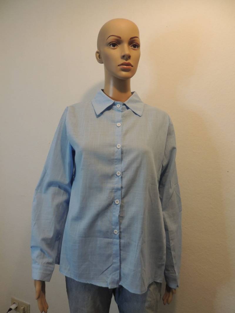 Elegante Hemdbluse Mit Langarm, Sommerbluse Knopfleiste in Blau von ArtisanWithPassion