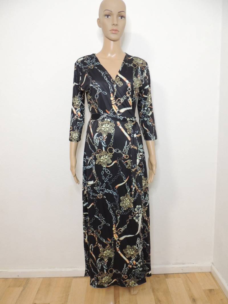 Elegantes Damenkleid in Metallketten - Und Riemen-Optik, Sommerkleid Mit V-Ausschnitt Wickeloptik, Festkleid Langarm von ArtisanWithPassion