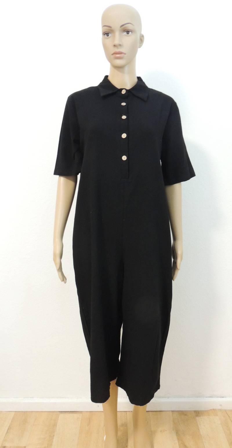Hemdkragen Jumpsuit Mit Kurzarm Und Weitem Bein, Sommer Overall Kurze Knopfleiste von ArtisanWithPassion
