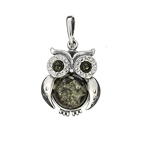 Artisana-Schmuck Anhänger Schmuck Eule mit grünem Bernstein – 925 Sterling Silber rhodiniert – ohne Kette Artisana-Schmuck Anhänger Schmuck Eule mit grünem Bernstein – 925 Sterling Silber rhodiniert – ohne Kette von Artisana-Schmuck