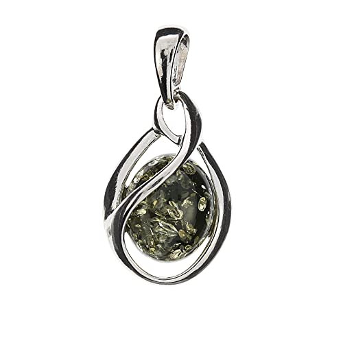 Artisana-Schmuck Bernstein Anhänger, grüner Anhänger (ohne Kette) aus Bernstein und 925/000 Sterling Silber rhodiniert von Artisana-Schmuck