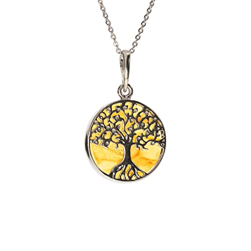 Artisana-Schmuck Bernstein Anhänger, kleiner Lebensbaum Anhänger aus Bernstein und 925/000 Sterling Silber rhodiniert von Artisana-Schmuck