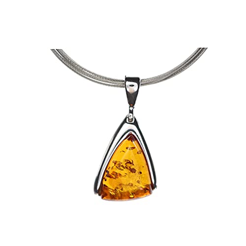 Artisana-Schmuck Bernstein Anhänger, kleiner dreieckiger Anhänger (ohne Kette) mit Bernstein, gefasst in 925/000 Sterling Silber rhodiniert von Artisana-Schmuck