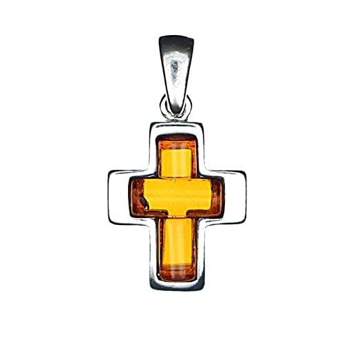 Artisana-Schmuck Bernstein Anhänger, moderner kleiner Anhänger Kreuz mit Bernstein, gefasst in 925/000 Sterling Silber rhodiniert Artisana-Schmuck Bernstein Anhänger, moderner kleiner Anhänger Kreuz mit Bernstein, gefasst in 925/000 Sterling Silber rhodiniert von Artisana-Schmuck