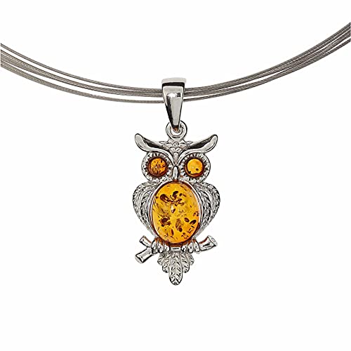 Artisana-Schmuck Bernstein Anhänger Eule (ohne Kette), gefasst in 925/000 Sterling Silber rhodiniert von Artisana-Schmuck