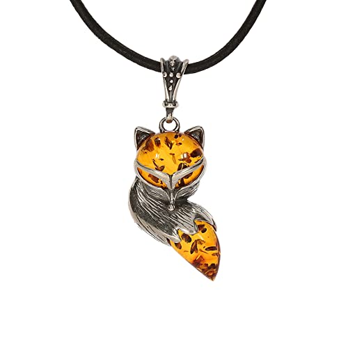 Artisana-Schmuck Bernstein Anhänger Fuchs, Anhänger(ohne Kette), gefasst in 925/000 Sterling Silber von Artisana-Schmuck