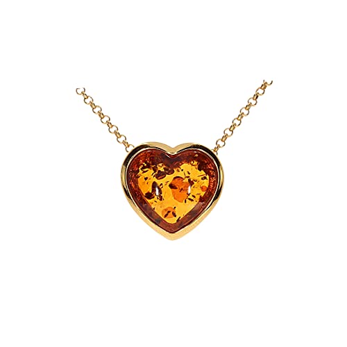 Artisana-Schmuck Bernstein Anhänger Herz, eleganter Herz Anhänger (ohne Kette), gefasst in 925/000 Sterling Silber vergoldet von Artisana-Schmuck